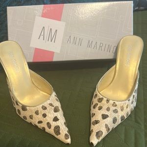 Ann Marino leopard mules with sexy gold leather spike heels!!